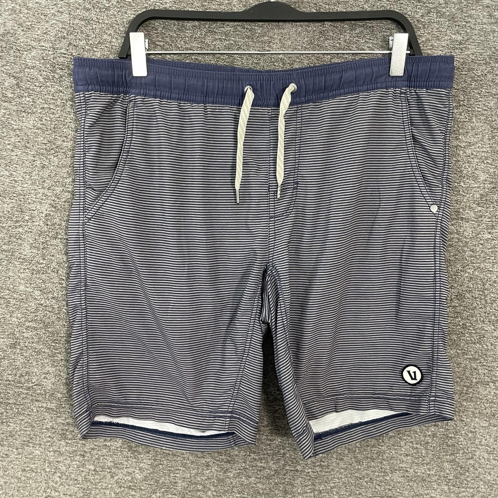 Vuori Shorts Mens Small Blue Striped Lined Swim Trunks Drawstring Pockets